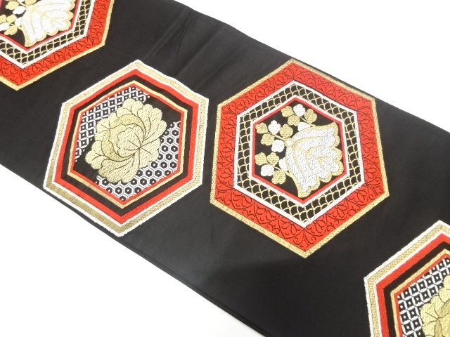 JAPANESE KIMONO / ANTIQUE TORTOISESHELL-PATTERNED FUKURO OBI / WOVEN P